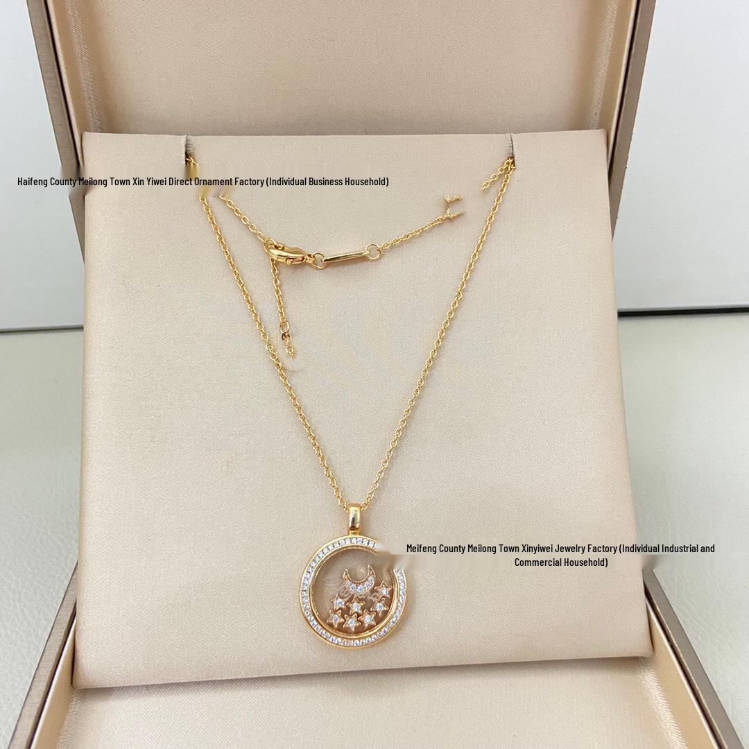 

Элегантное золотое V-образное ожерелье-подвеска Луна и Звезды с полностью бриллиантовым дизайном