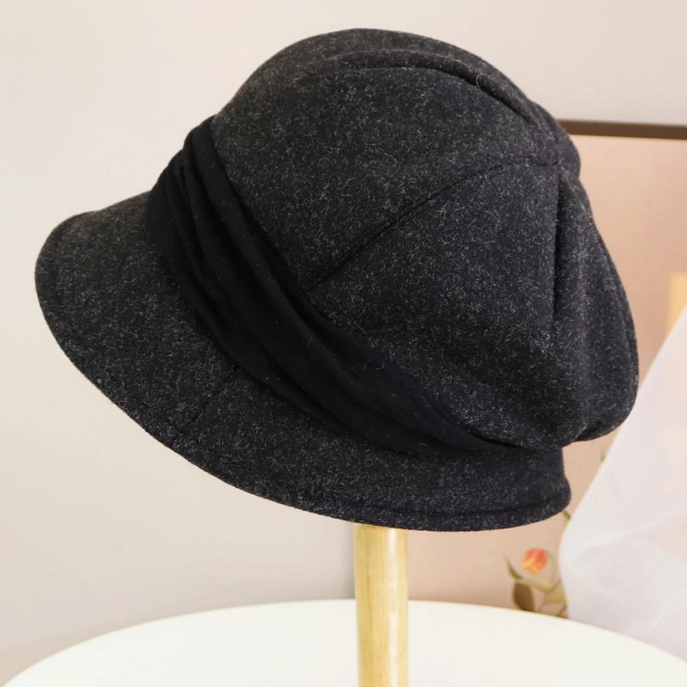 Hats for Women in Autumn and Winter Versatile Woolen Hats Japanese Retro Elegant Temperament Celebrity Fisherman Hat Warm Wide B