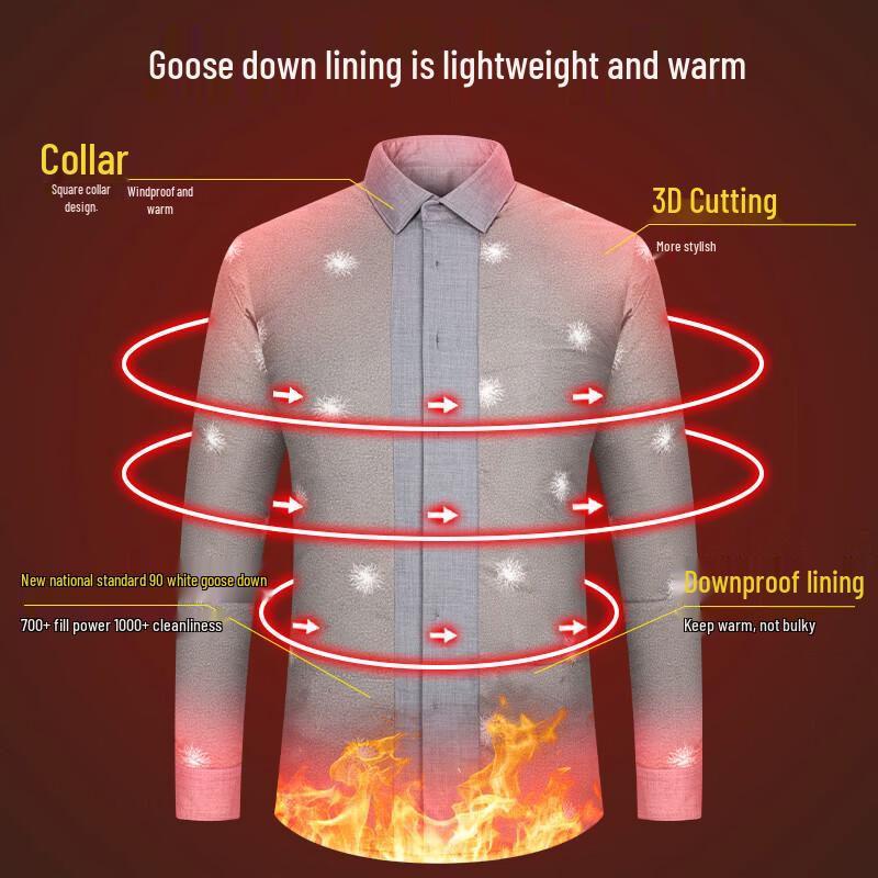 Shanshan Men's 90% Goose Down Modal Fleece Lined Winter Shirt