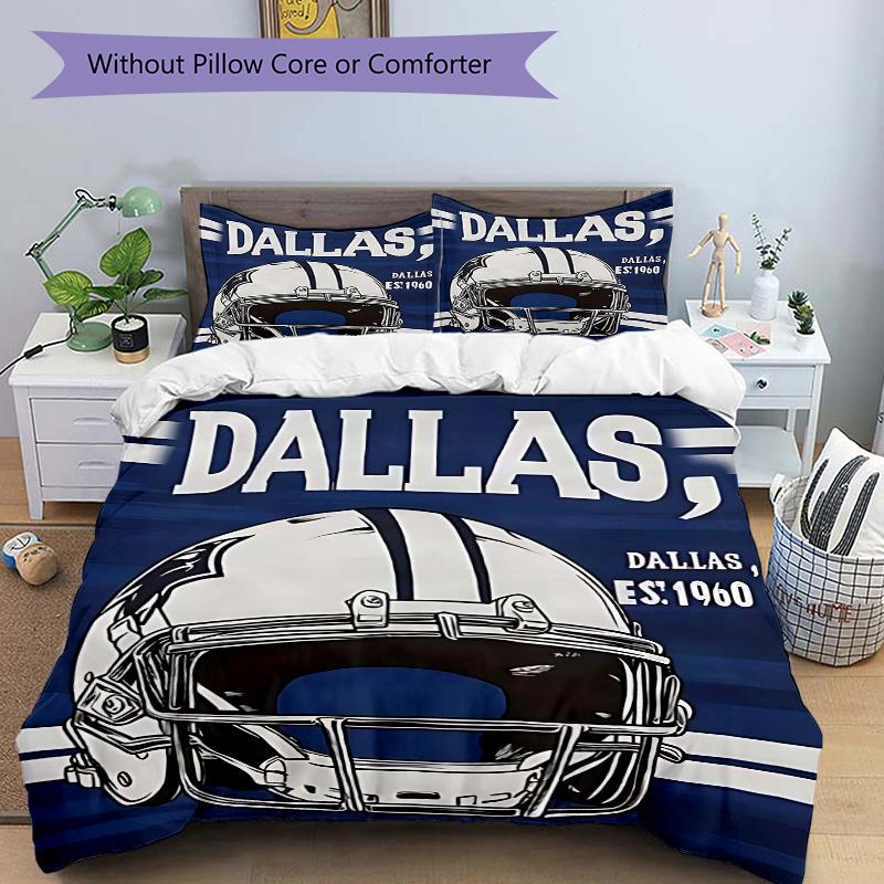 

3pcs Dallas Cowboys Helmet Artwork Comforter Set with One Quilt Cover and Two Pillowcases (No Core) - Home Decor, Holiday Gift, Polyester Fabric, Anim 135x200cm