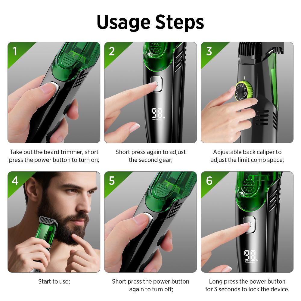 Electric Shaver For Men Cordless Vacuum Beard Trimmer Razor Rechargeable Waterproof Mustache Trimmer Sideburns Hair Clipper