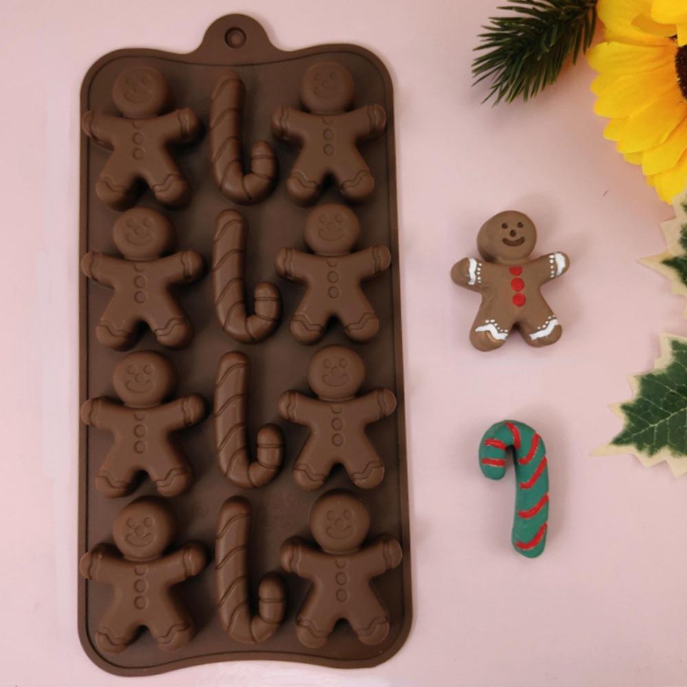 3 Cavity Gingerbread Man Chocolate Silicone Mold Walking Stick Candy Biscuit Making Christmas Ice Tray Cake Decor Baking Tool