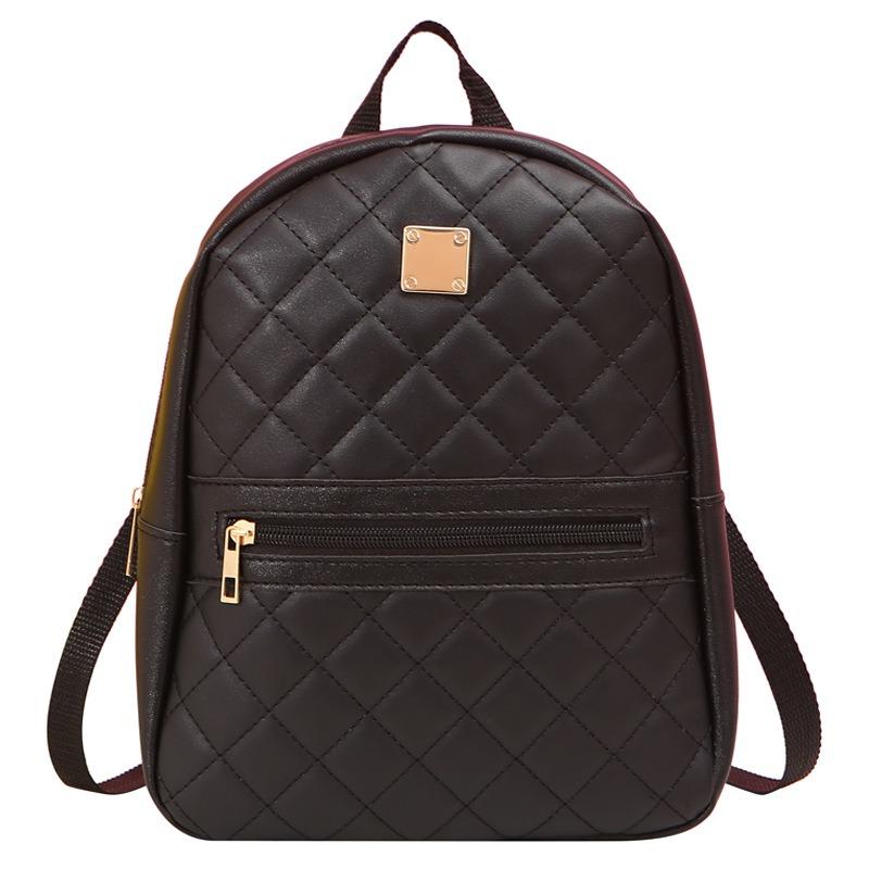 Embroidered Rhombus Large Women's Backpack New Zipper Large Capacity Versatile Polyester Lining Bag