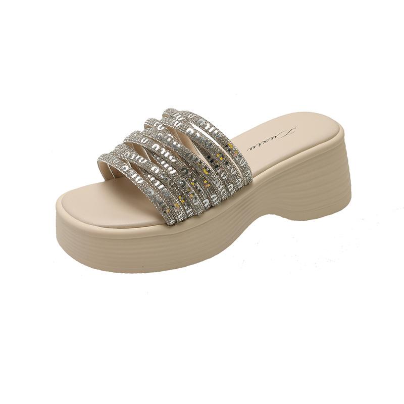 

Премиальные крутые тапочки для женской уличной одежды 2025 лето новые толстоподошвенные со стразами шлепанцы на одном ремешке с юбкой крутые тапочки для женщин 35