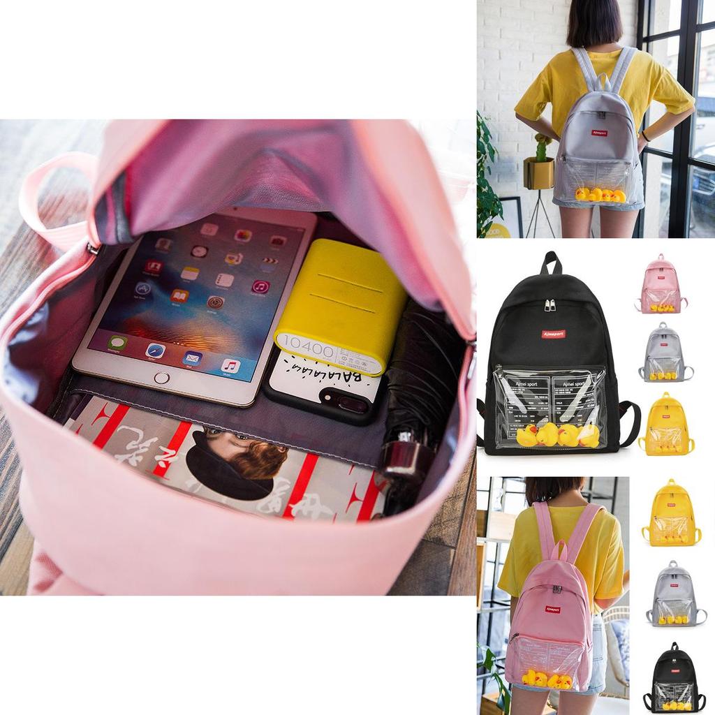Durable Canvas Womens Backpack With Fun Duck Toy And Transparent School Bag Design