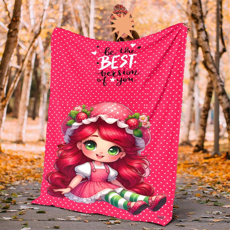 Strawberry Flannel Blanket Soft Warm All-Season Throw, Design for Camping, Car Travel, Hiking Sofa, Bed, Office Perfect Gift for Parties