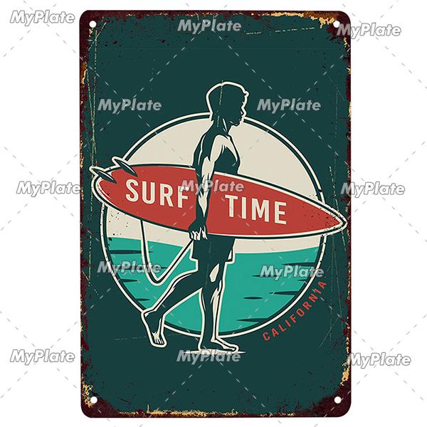 Surf Shop Vintage Metal Signs Decor Rust Tin Sign Wall Art Stickers Hawaii Poster for Bar Pub and Club Room Wall Art Decoration