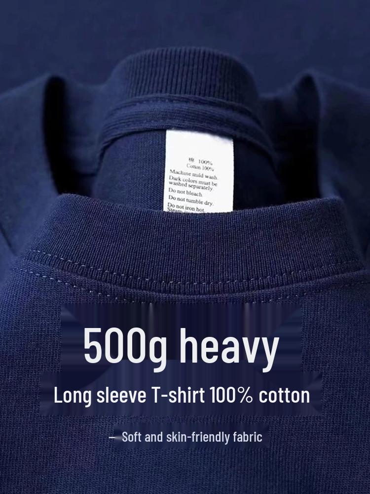 T-shirt Unisex Premium 500g Pesante Grigia 100% Cotone Spazzolato Double-Face a Manica Lunga.