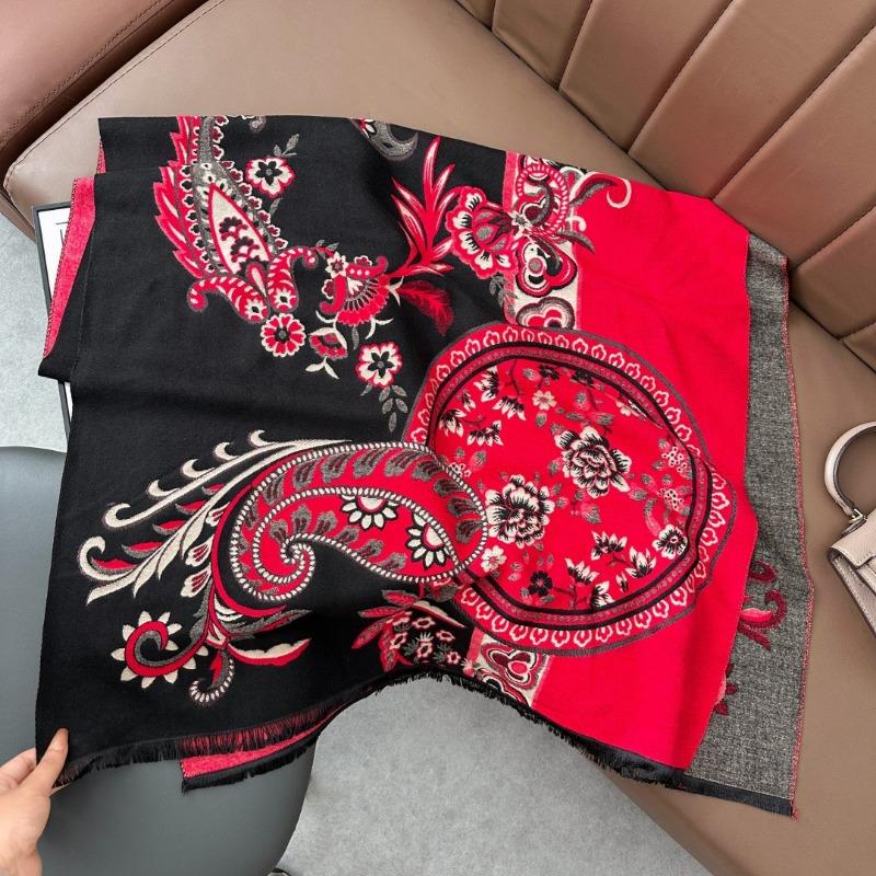 Retro Jacquard Scarf Girl Mother Gift Autumn and Winter Imitation Cashmere Warm Thickened Versatile Scarf Shawl Dual-purpose