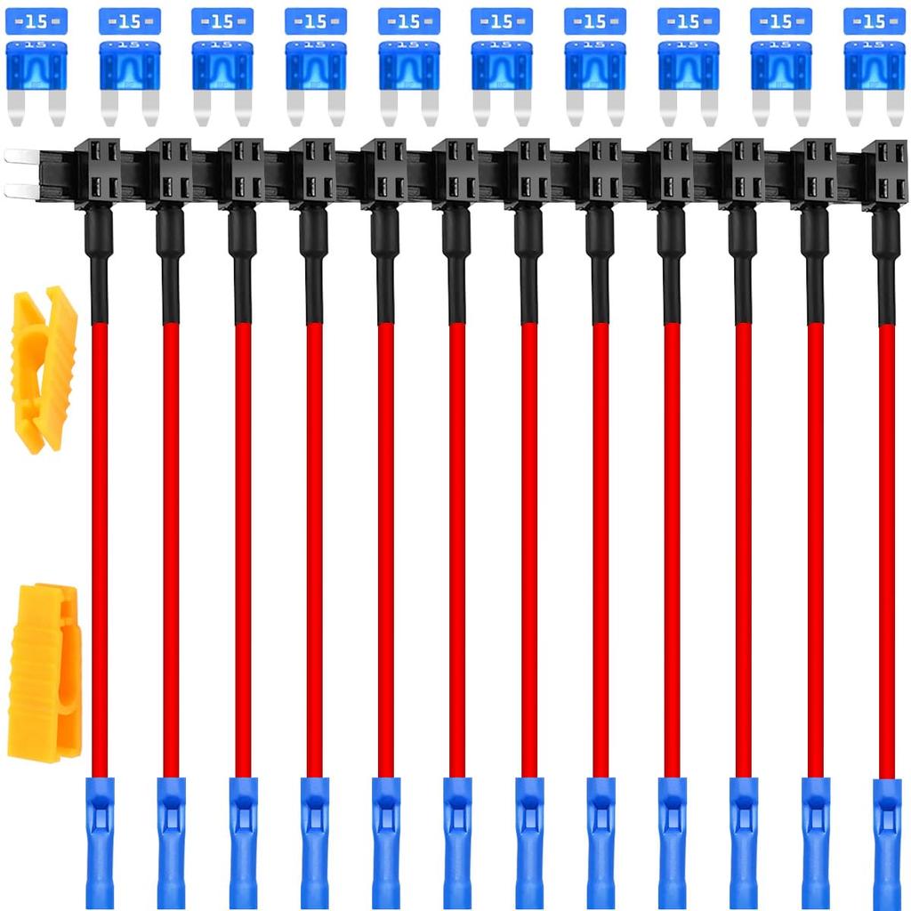 MKBKLLJY 12PCS Mini Fuse Tap Car Additional Circuit Fuse Tap Adapter 15A Mini