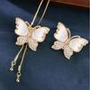 Adjustable Rhinestone Butterfly Necklace with Shell Pendant and Sweater Chain