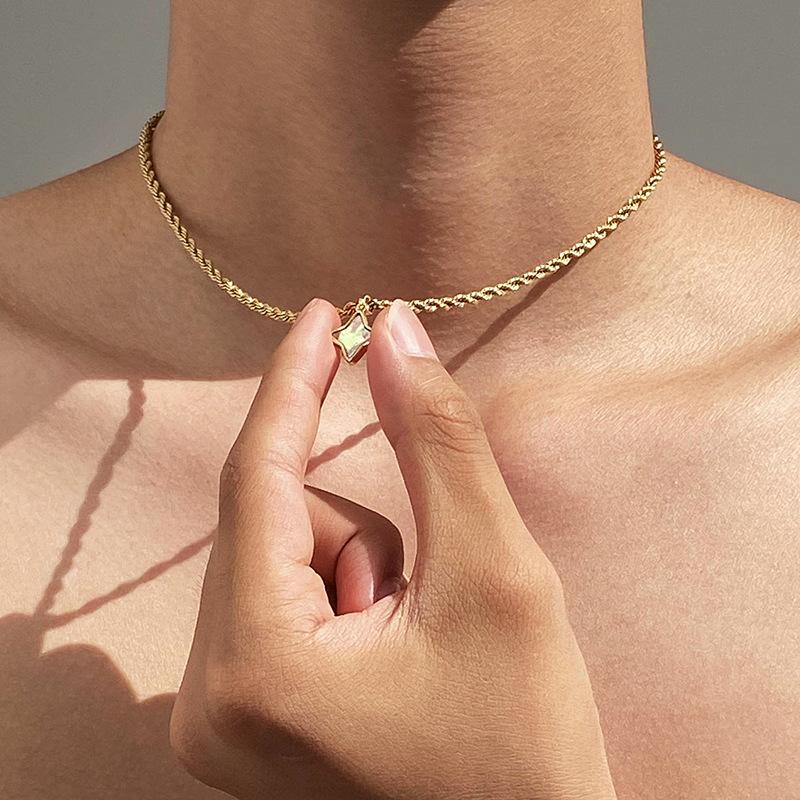 Golden Lucky Star Pendant Necklace, Simple INS Style Unisex Accessory, Perfect Gift for Casual Wear, High-quality Craftsmanship Fashion Accessory