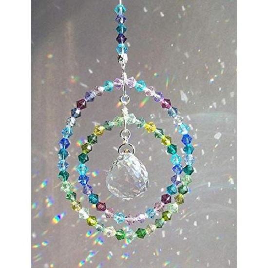 Sparkling K9 Crystal Glass Crystal Car Hanging Rainbow Suncatcher Beautiful Balcony Garden Hanging Ornament A17