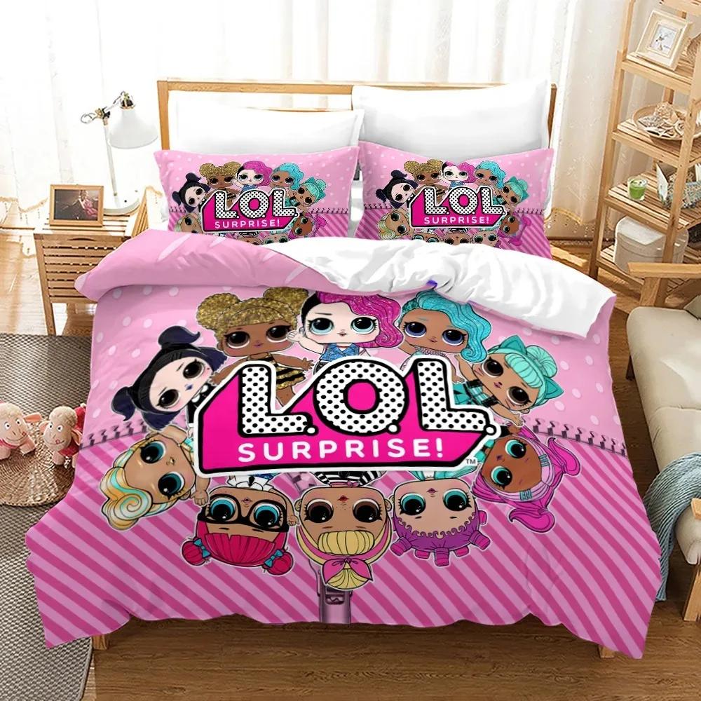 Anime Pink Doll 3PCS Single-sided Printed Series BeddingSet Duvet Set Comfortable Breathable Cover Sets Sheet Bedspreads