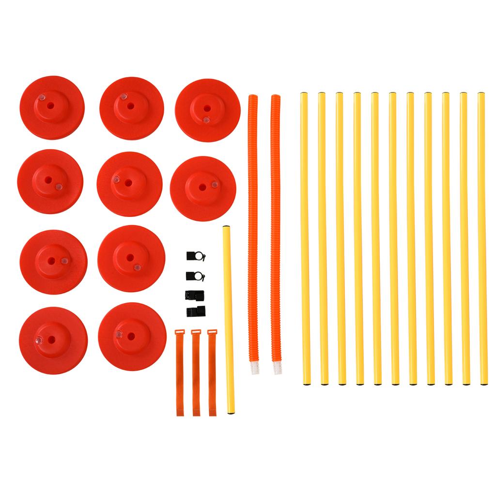 Agility Dog Set 3 Exercises: Slalom, Obstacles, Ring, for Dog Training, Portable, 2.5 kg, Yellow and Red