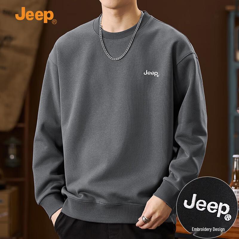 Jeep Men's Casual Embroidered Crew Neck Sweatshirt