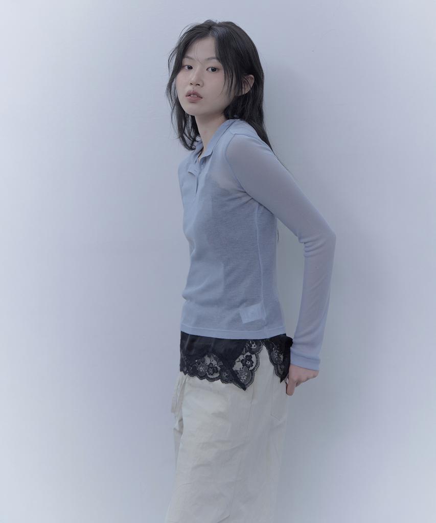 Haebeueoweil Sheer High-Neck T-Shirt (Bl)