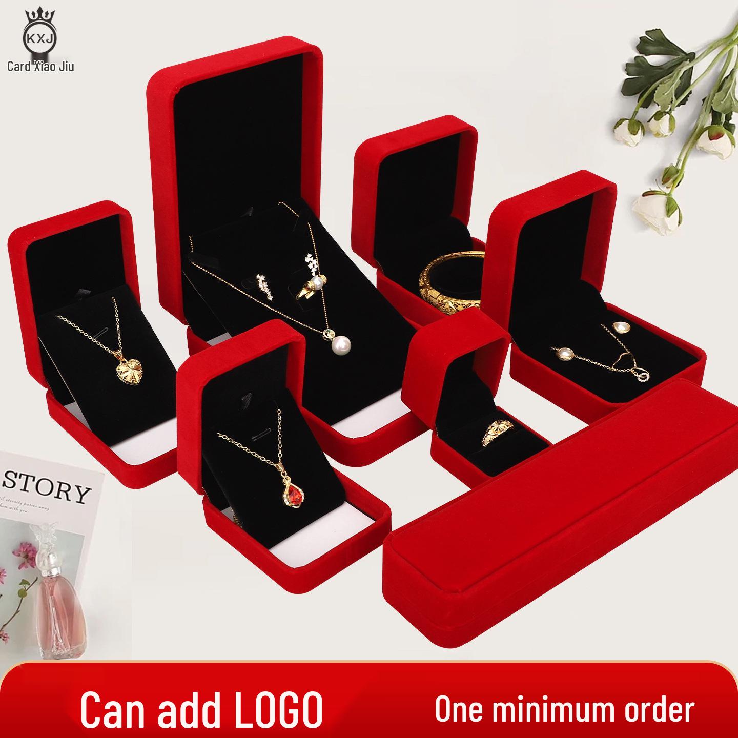 Large Red and Black Velour Jewelry Box with Rounded Corners for Ring, Pendant, Necklace, and Bracelet Storage Large Red and Black Round Corner Ring Box