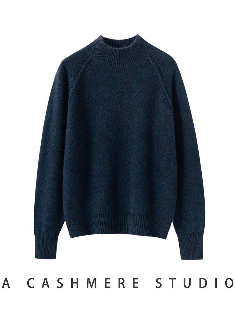 Women's Marled Yarn Pure Wool Long Sleeve Sweater, Half-High Neck Pullover for Autumn/Winter