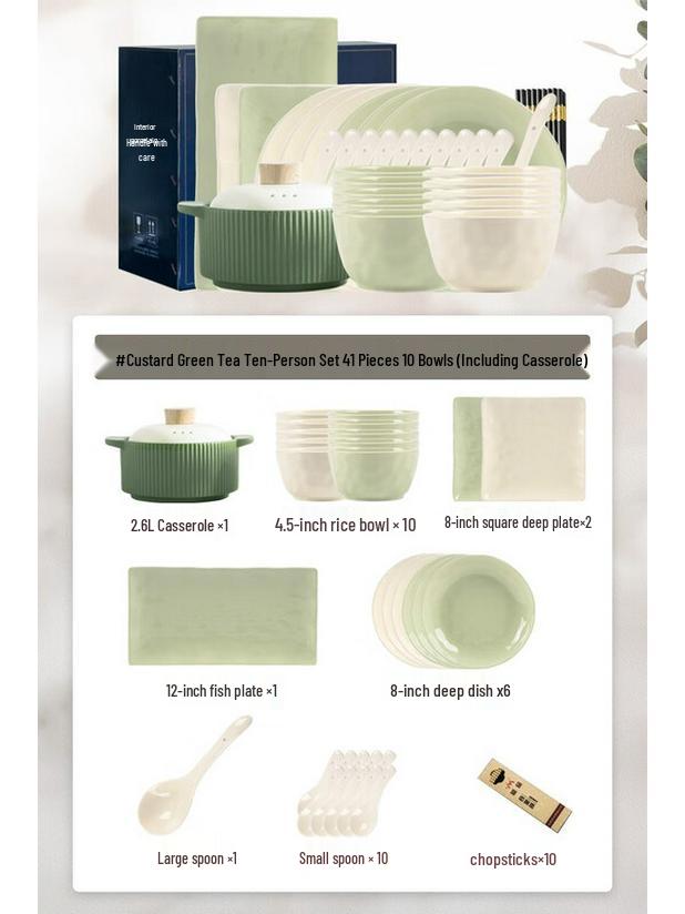 Mode Lanca Cream Yellow & Green Ceramic Dinnerware Set