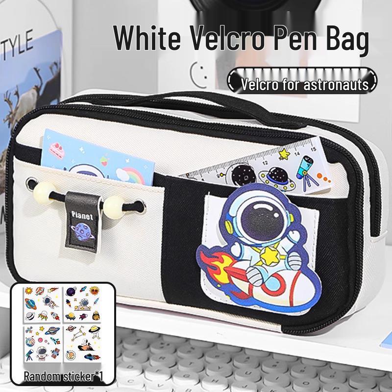 Send Astronaut Velcro! Boys' Black Dirt-Resistant Pencil Case, Hand-Carry, Large Capacity, New 2025 Style.
