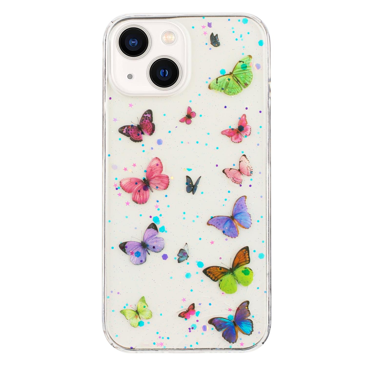 For iPhone 15 Case Anti Drop TPU Phone Back Cover Epoxy Glitter Butterfly A
