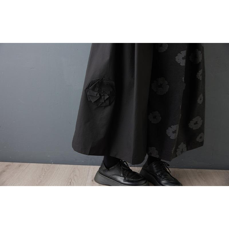 DIMANAF 2026 Plus Size Women New Long Pants Black Floral Loose Trousers Big Size Casual Spring Summer Bottoms Skirts
