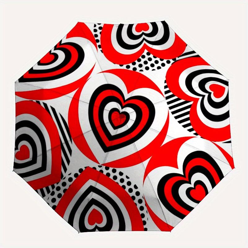 1pc Heart Pattern Automatic Folding Umbrella, Portable & Foldable Design with 8 Ribs, Casual Outdoor Accessory yy250729059