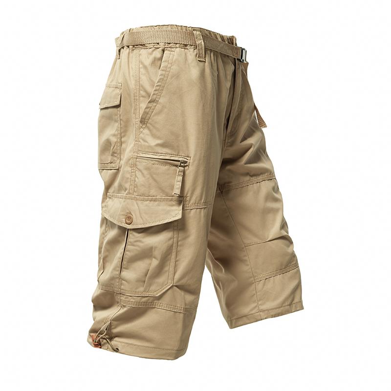 Mens Cargo Shorts Cotton Casual Running Shorts Elastic Waist Hiking Outdoor with A Belt
