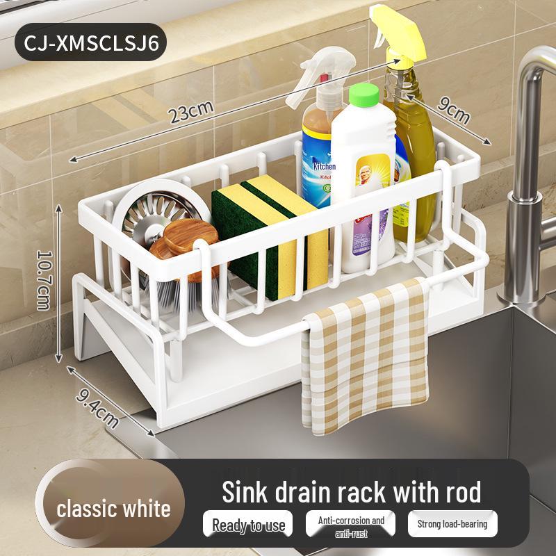 Multifunctional Wall-Mounted Kitchen Drainer Rack – New Style, Multi-Layer Carbon Steel Dishcloth Storage