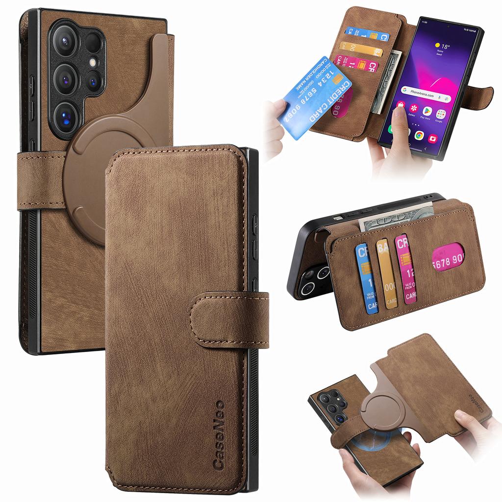 For Samsung Galaxy S24 Ultra S23 S22 Plus FE A55 A35 A25 A15 A05 A54 Case Leather Magnetic Wireless Charging Flip Card Bag Cover