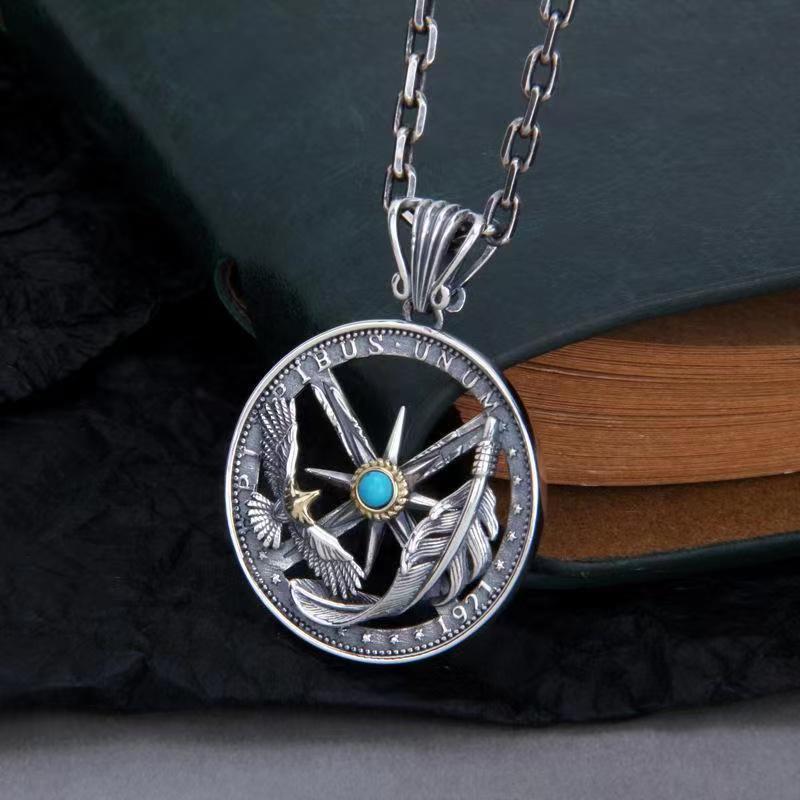 

Zhenxin 2023 Hexagram Flying Eagle Feather Pendant Unisex Sweater Chain
