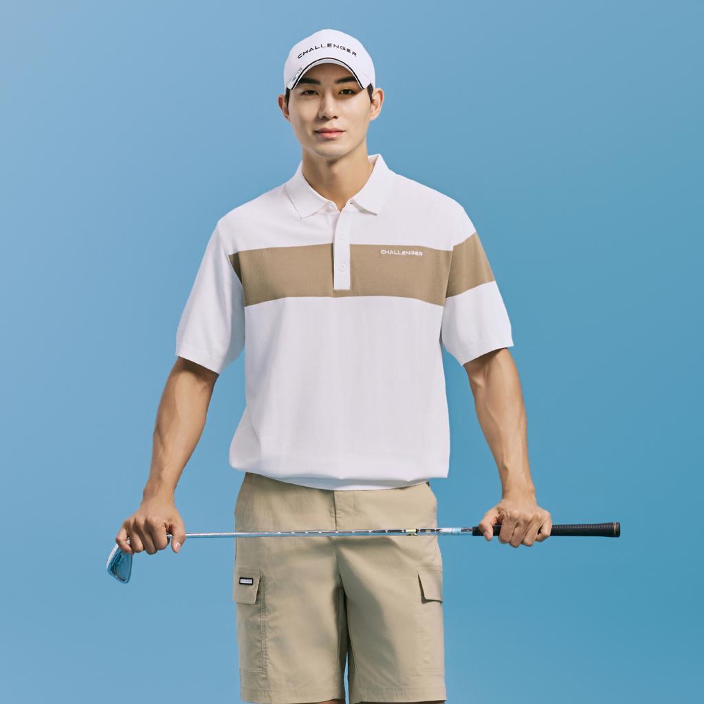 CHALLENGER Men'S Chest Block Color Block Collar Knit Pullover White