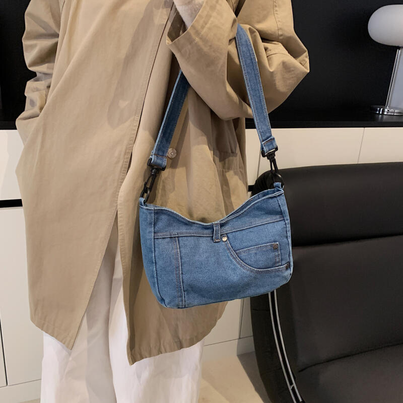 Denim Shoulder Bag with Adjustable Strap