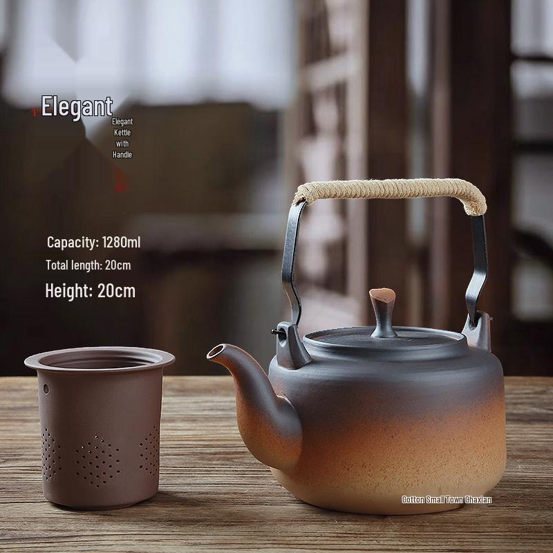 Clay Teapot with Lid and Handle for Electric or Charcoal Stove
