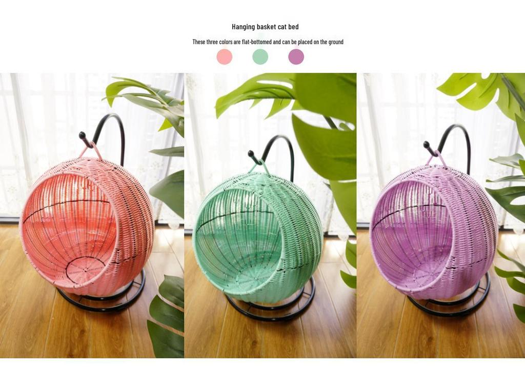 Cozy Rattan Cat Hanging Basket - Washable, Semi-Enclosed, All-Season Cat Bed for Winter Warmth
