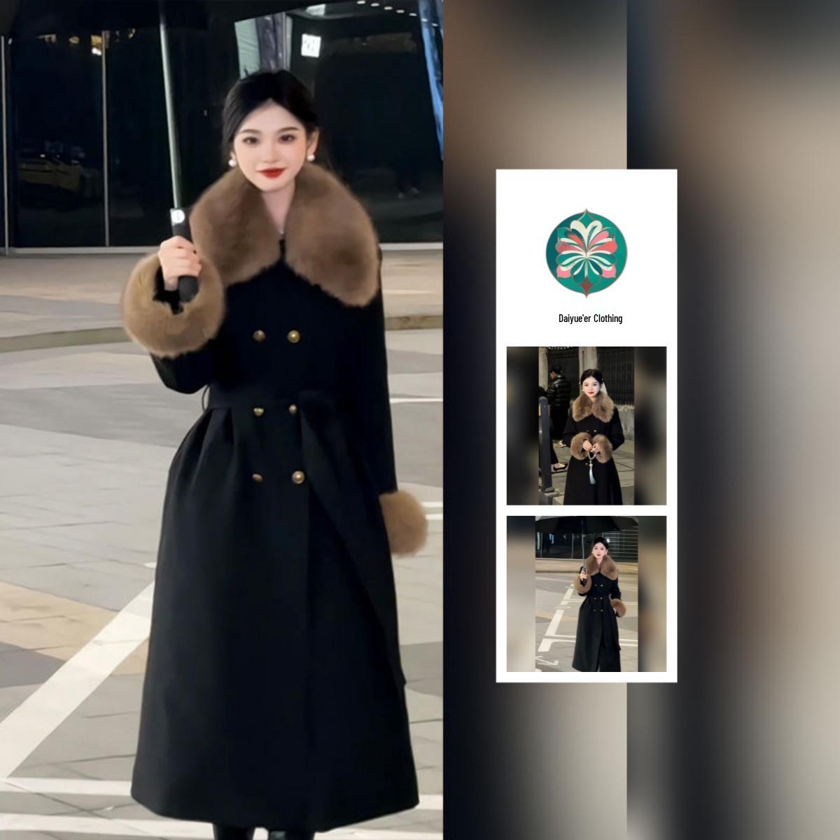 

Женское зимнее черное пальто в стиле Хепберн из шенилла и спандекса средней длины с приталенным силуэтом Size S