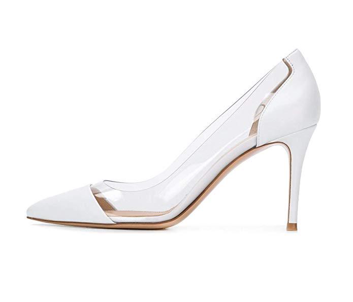 Women's Pointed Toe Transparent Pumps Clear PVC High Heels Dress Shoes