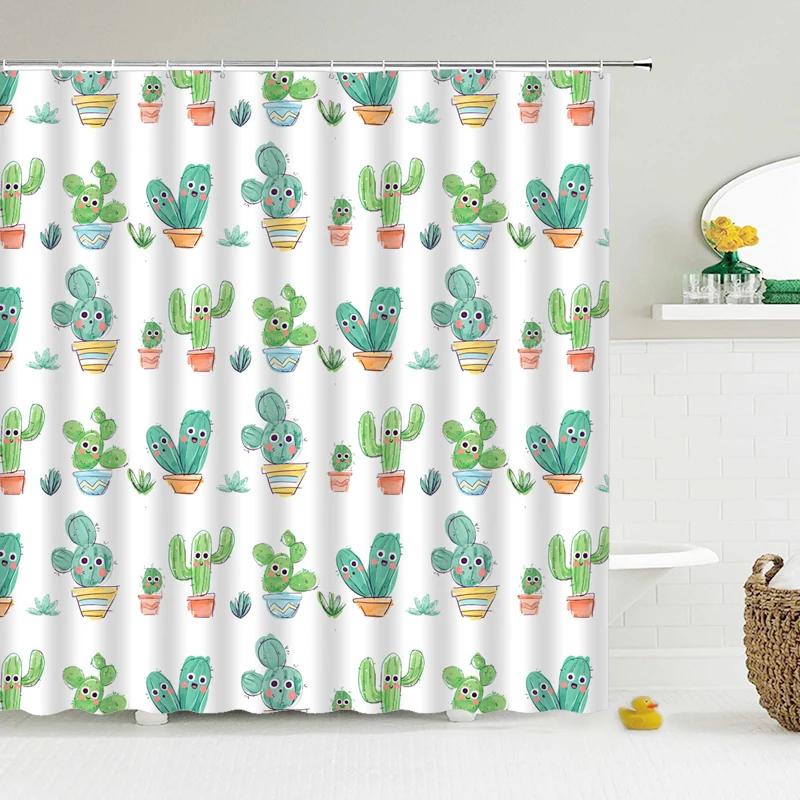 Tropical Cactus Shower Curtain Polyester Fabric Bath Curtain For The Bathroom Decorations Multi-Size Printed Shower Curtains