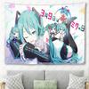 Hatsune Miku Chibi Group Anime Tapestry Teal Vocaloid Kawaii Wall Hanging Bedroom Decor