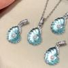 Fresh and Fashion Sea Blue Enamel Conch Pendant Inlay Diamonds Earrings for Women Exquisite Sparkling Collar Chain  Sets