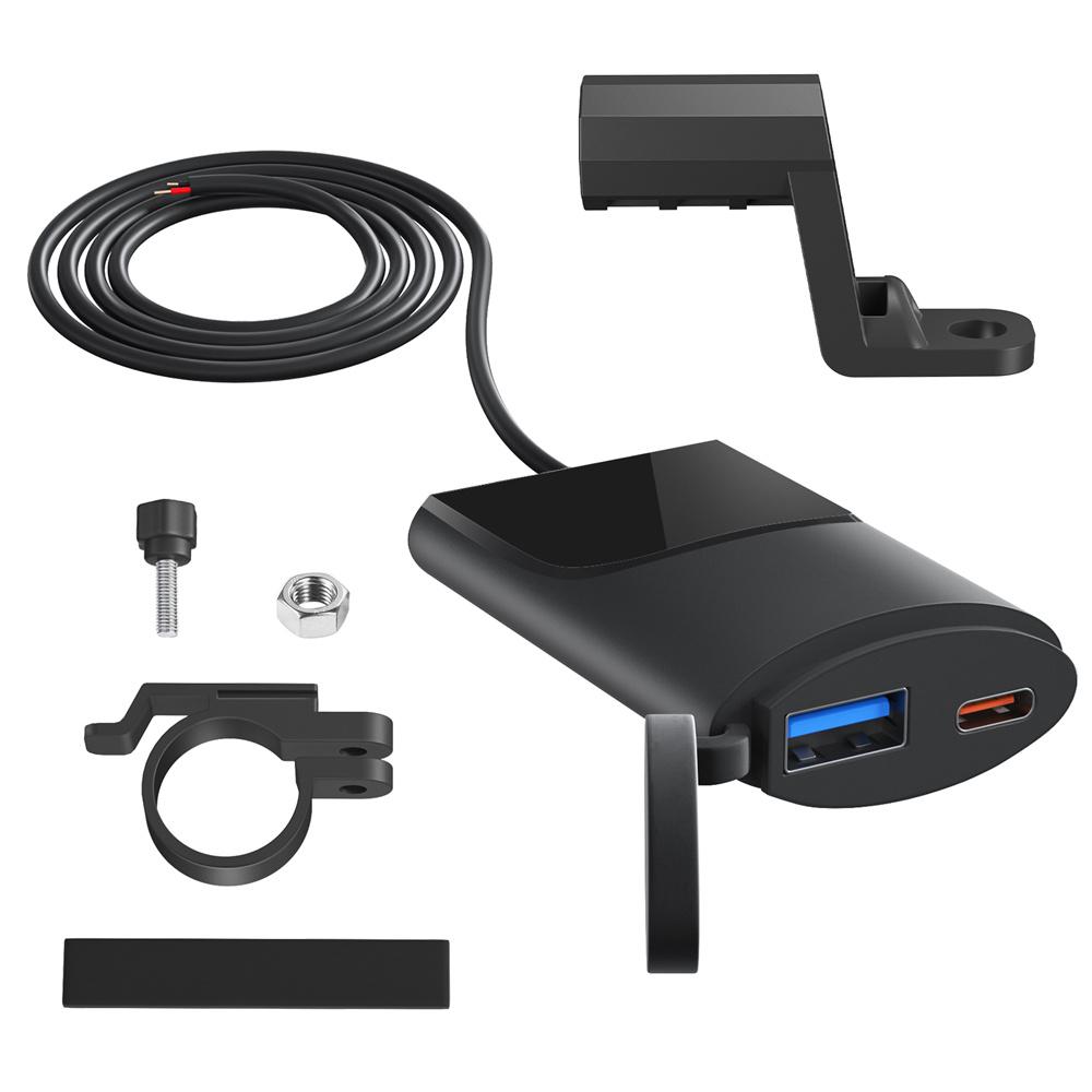 USB-C USB-A Dual Ports Motorcycle Charger For Handlebar or Rearview Mirror Mount