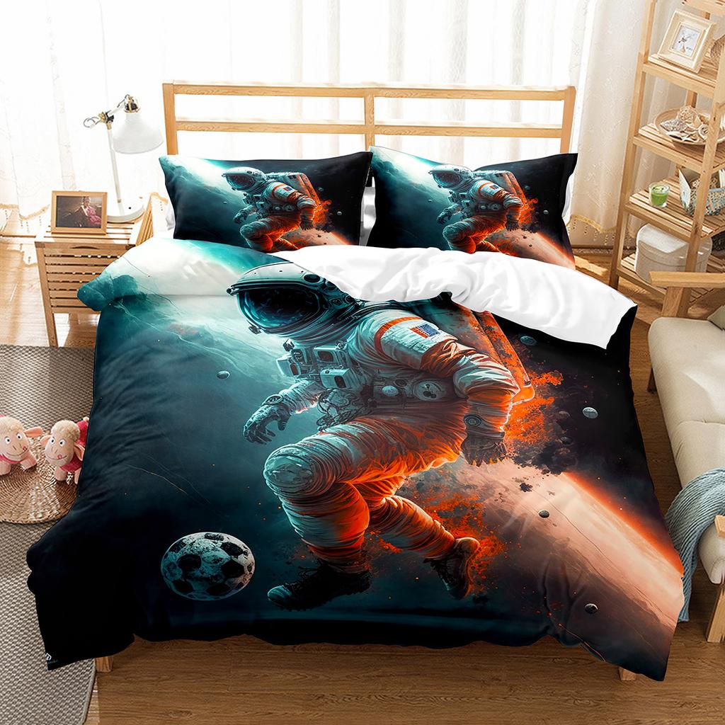 Kosmiczny Surfing Król Królowa Poszwa na Kołdrę Ruch Astronauty Zestaw Pościeli Motyw Sportowy Poszwa na Kołdrę Wszechświat Poliestrowa Poszwa na Kołdrę
