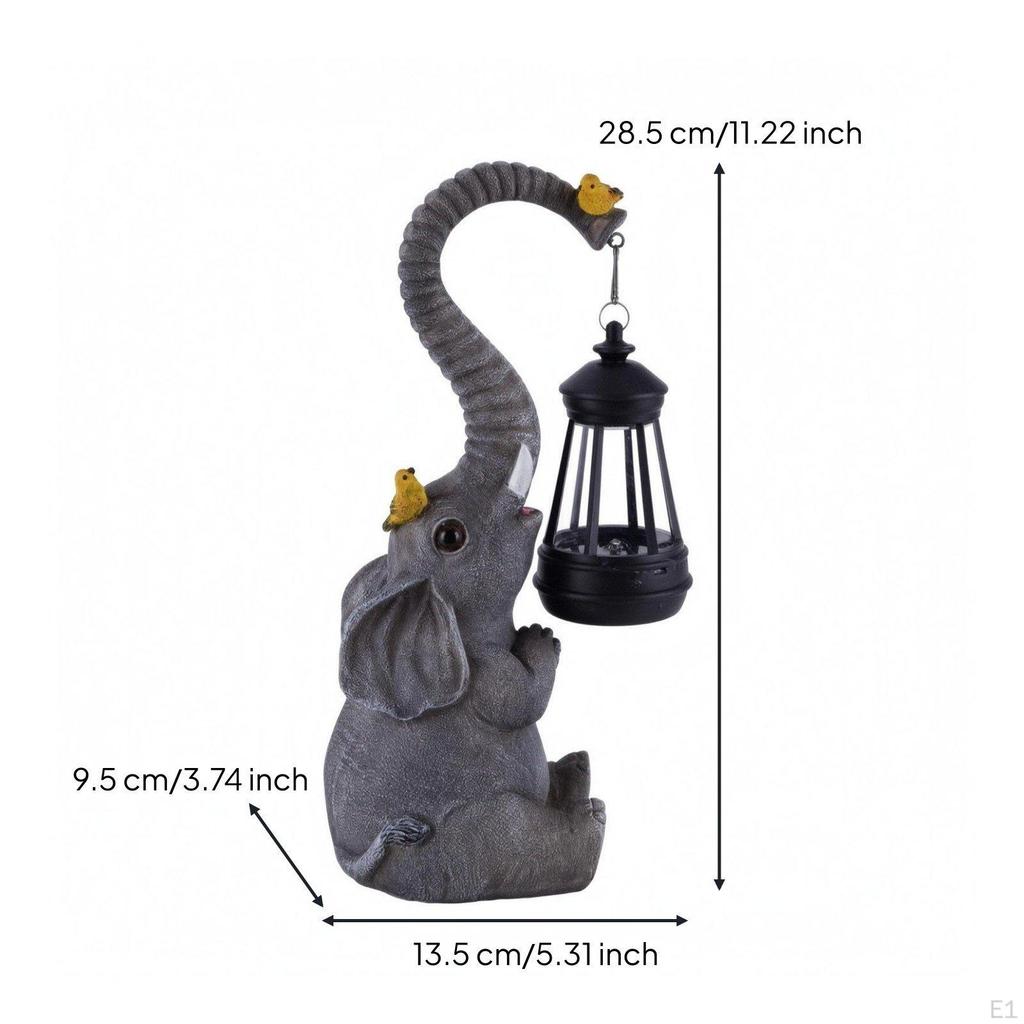 Animal Figurine & Outdoor Ornament Waterproof Solar Elephant Lantern Automatic Night Lighting Resin