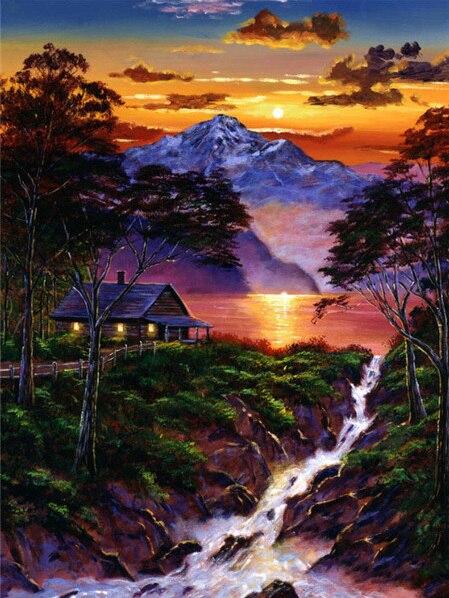 5d Diamond Painting Landscape Mountain Diamond Embroidery Sale Sunset River Rhinestones Mosaic Wall Art