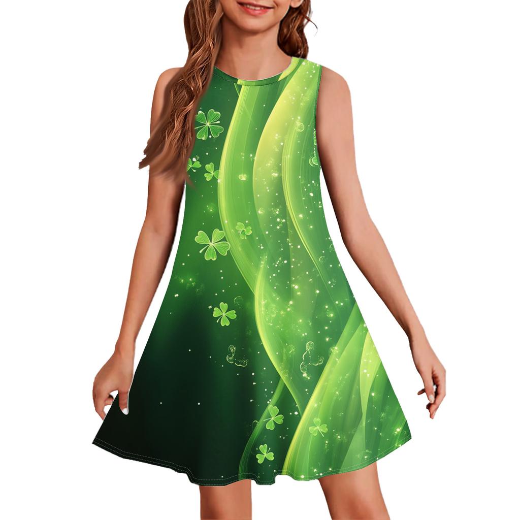 Girl Summer Dress Sleeveless Printed Color Casual Dress St. Patrick's Day