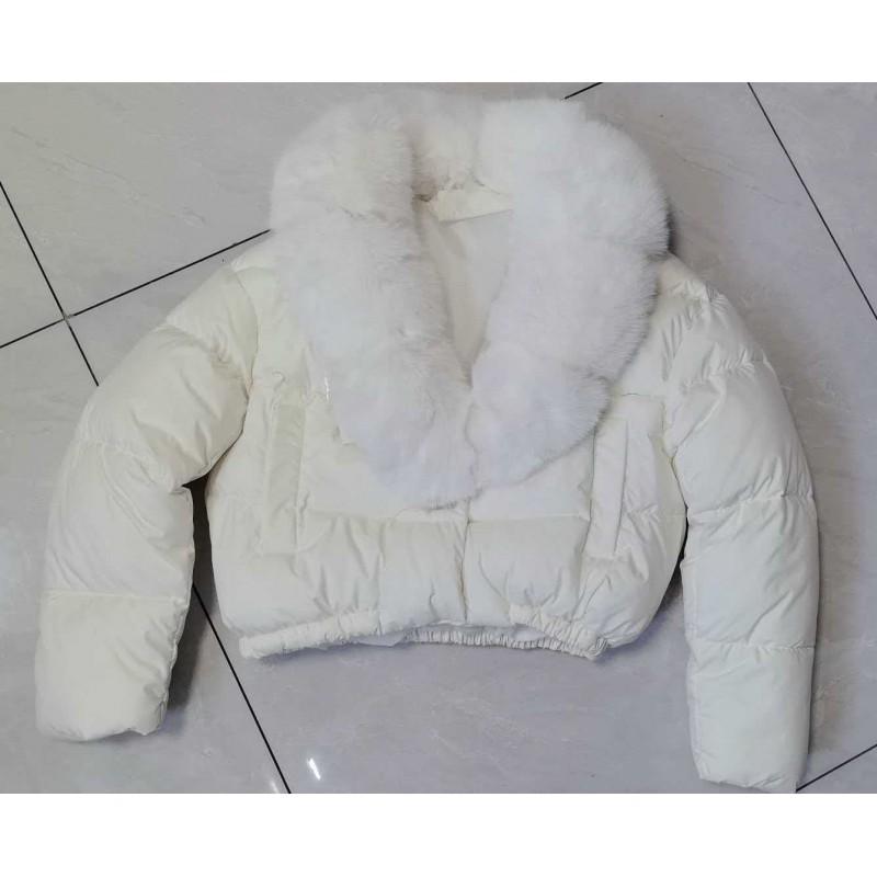 Womens Short Puffer Coat 2026 Winter Warm Oversized Cotton-Padded Jacket With Detachable Faux Fur Collar