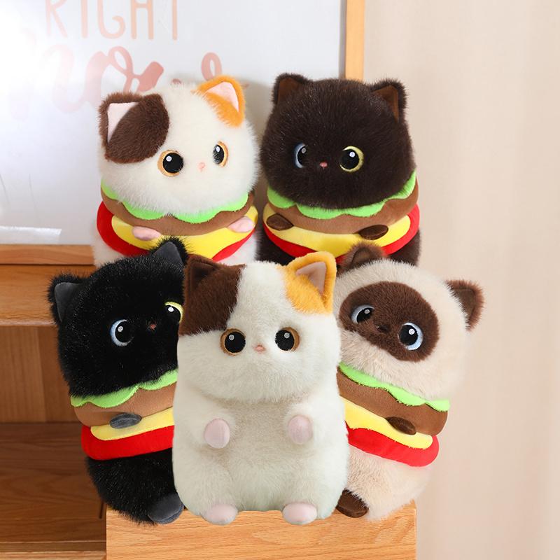 Neues Niedliches Burger-förmiges Katzen-Plüschkissen Mollige Kaliko Siamkatze Schwarze Katze Plüschtiere Weiche Puppe Zum Kuscheln Sofa Bett Dekoration