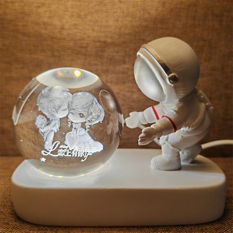 Astronaut Creativ 3D Minge de Cristal Led Lumină de noapte pentru Dormitor Copii Planetă Spațiu Lampă Sistem Solar USB Cadou de Crăciun pentru copii