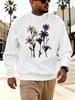 Men'S Graphic Print Crew Neck Sweatshirt, Vintage Botanical Streetwear Pattern, Loose Fit Cut, Comfortable Everyday Streetwear, Casual Outdoor Apparel